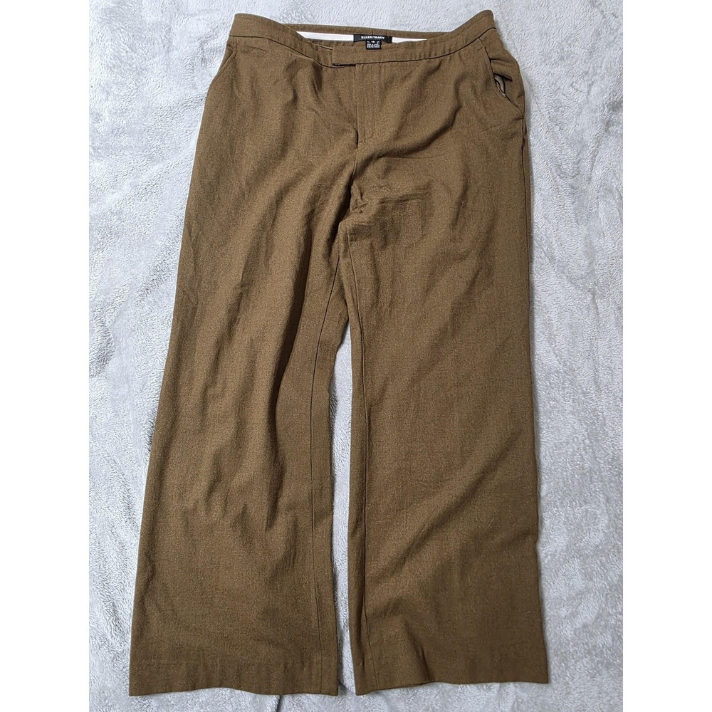 Ellen Tracy Pants Womens 16 Brown Wool Blend Wide Leg Dress Work Career Twill